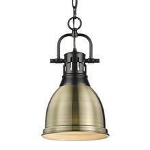  3602-S BLK-AB - Duncan Small Pendant with Chain in Matte Black with Aged Brass